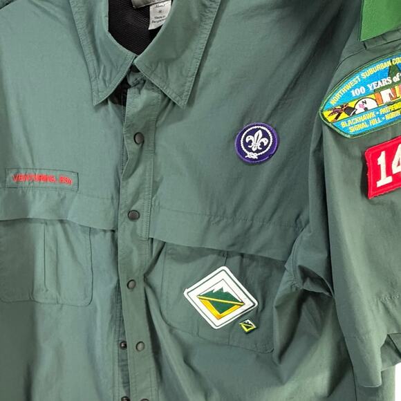 Boy Scouts of America BSA Venturing Shirt M Green Sewn Patches Explorer Summit - Picture 3 of 14